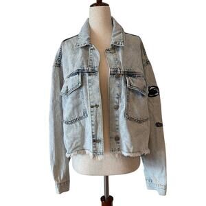 NWT Hype & Vice Penn State Denim Jacket, Light Wash, Women's Large